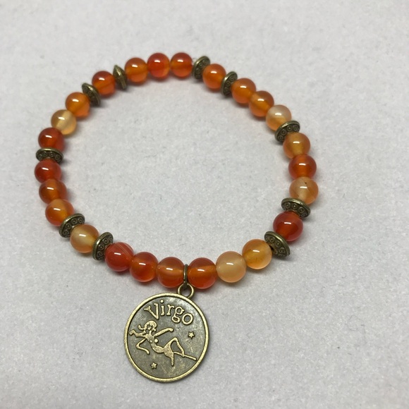 Carnelian Virgo bracelet. Natural gemstones with bronze zodiac charm - Picture 3 of 8
